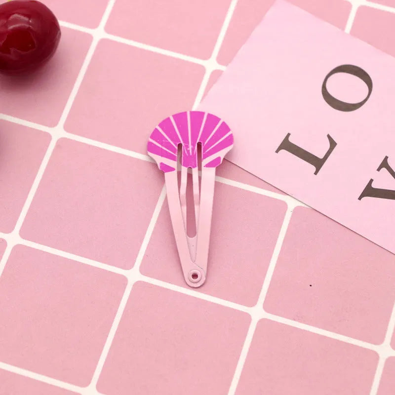 Children's metal barrette hair clip with colourful baked varnish print design