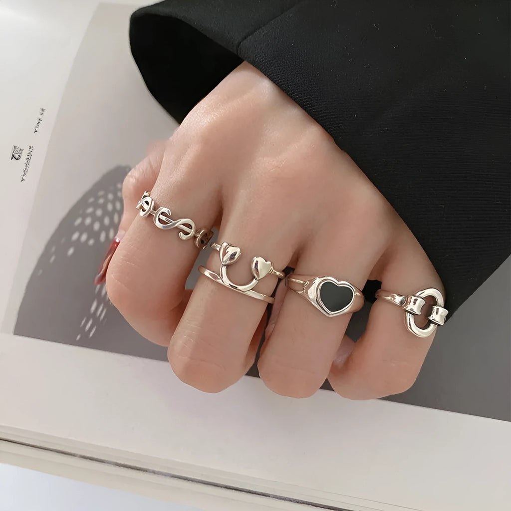 Silver plated adjustable heart dollar smiling face ring peach shape four colour options women jewellery