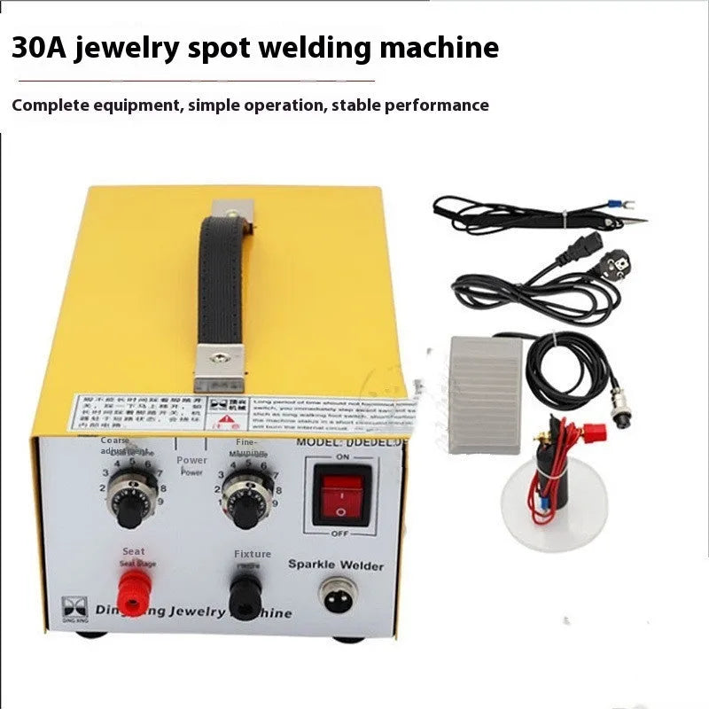 30A jewelry spot welder DC pulse welding machine with foot pedal, compact size 35x20x14cm