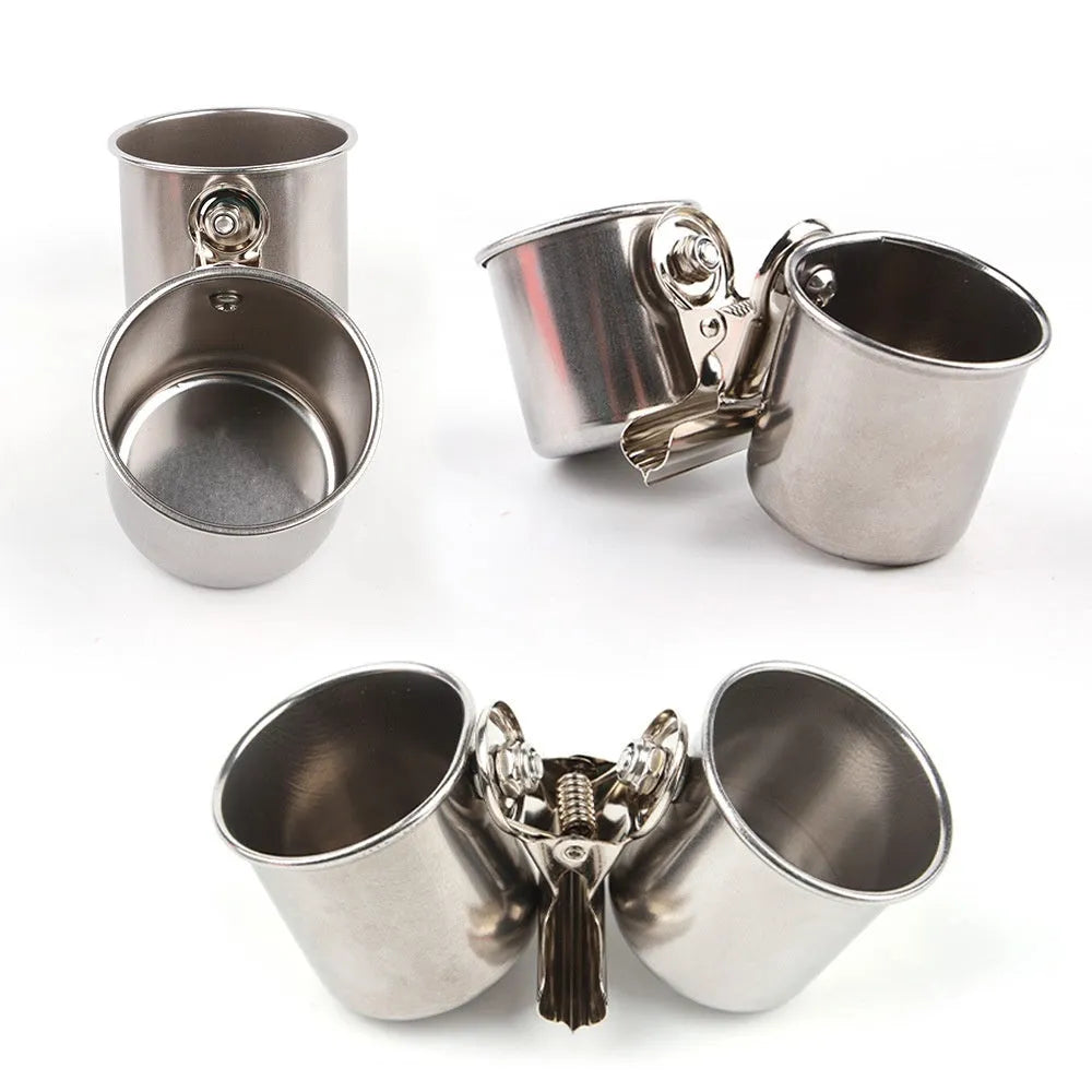 Stainless steel outdoor bird feeder in natural metallic colour for aviaries and gardens.
