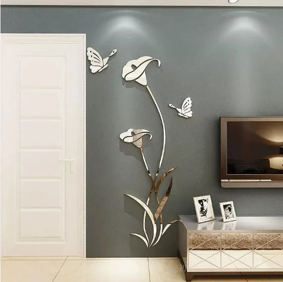 3D acrylic Lily wall sticker in pink showing dimensional floral design