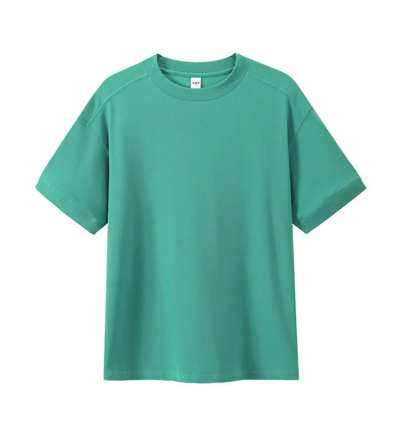 Men's loose fit cotton short-sleeve T-shirt on a hanger in ivory white
