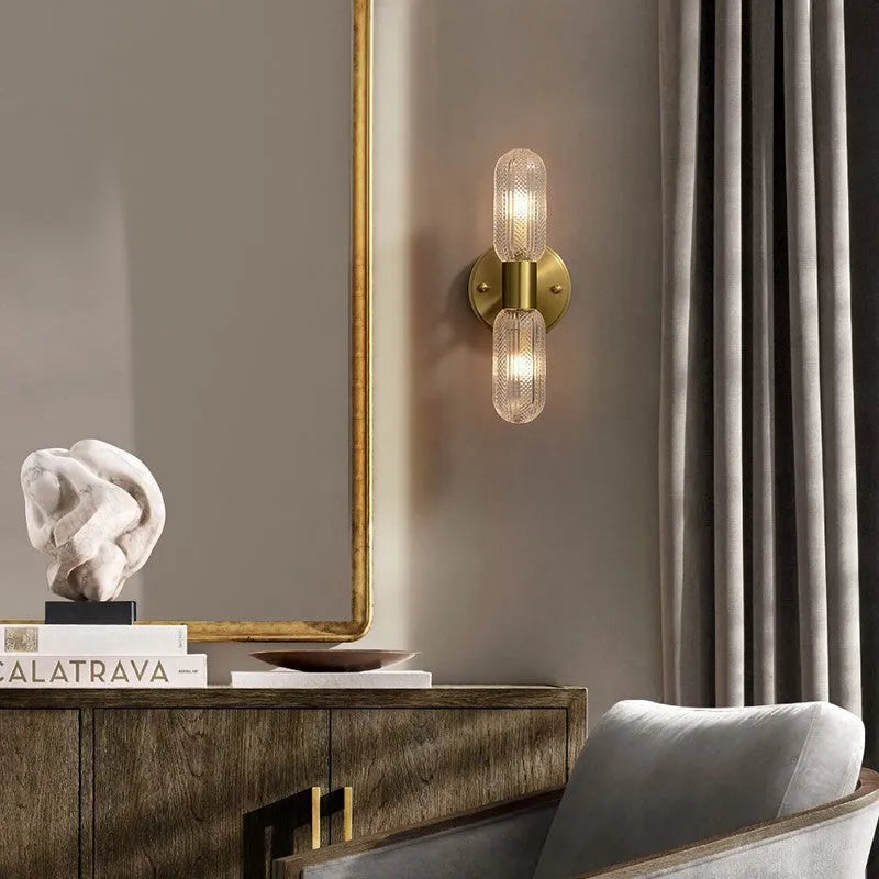 Modern copper wall lamp with two adjustable light heads in a Nordic design.