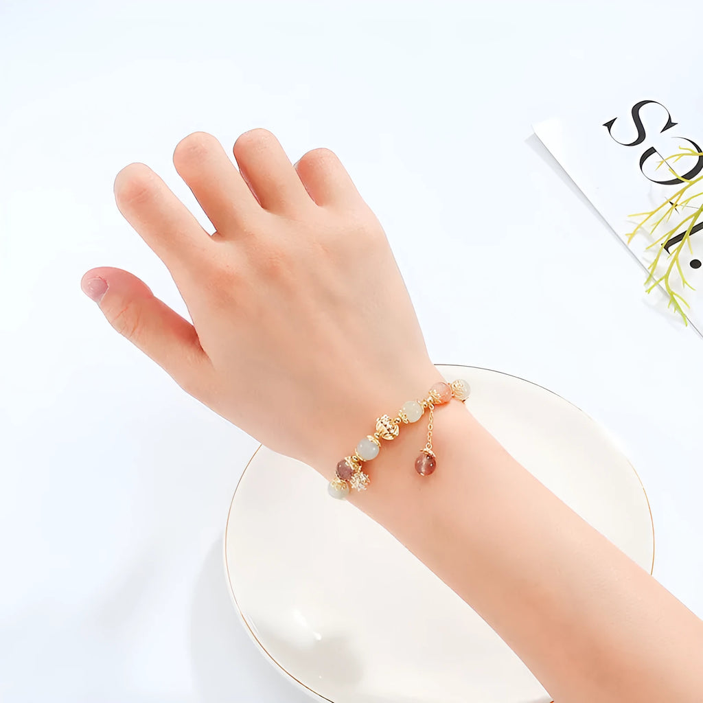Colour hair crystal bracelet with copper tube fringe and zircon accents, flower shape, for women