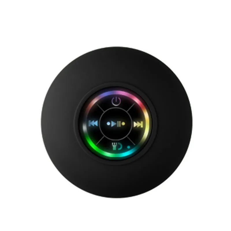 Waterproof Bluetooth speaker with suction cup base and LED lights in six colour options