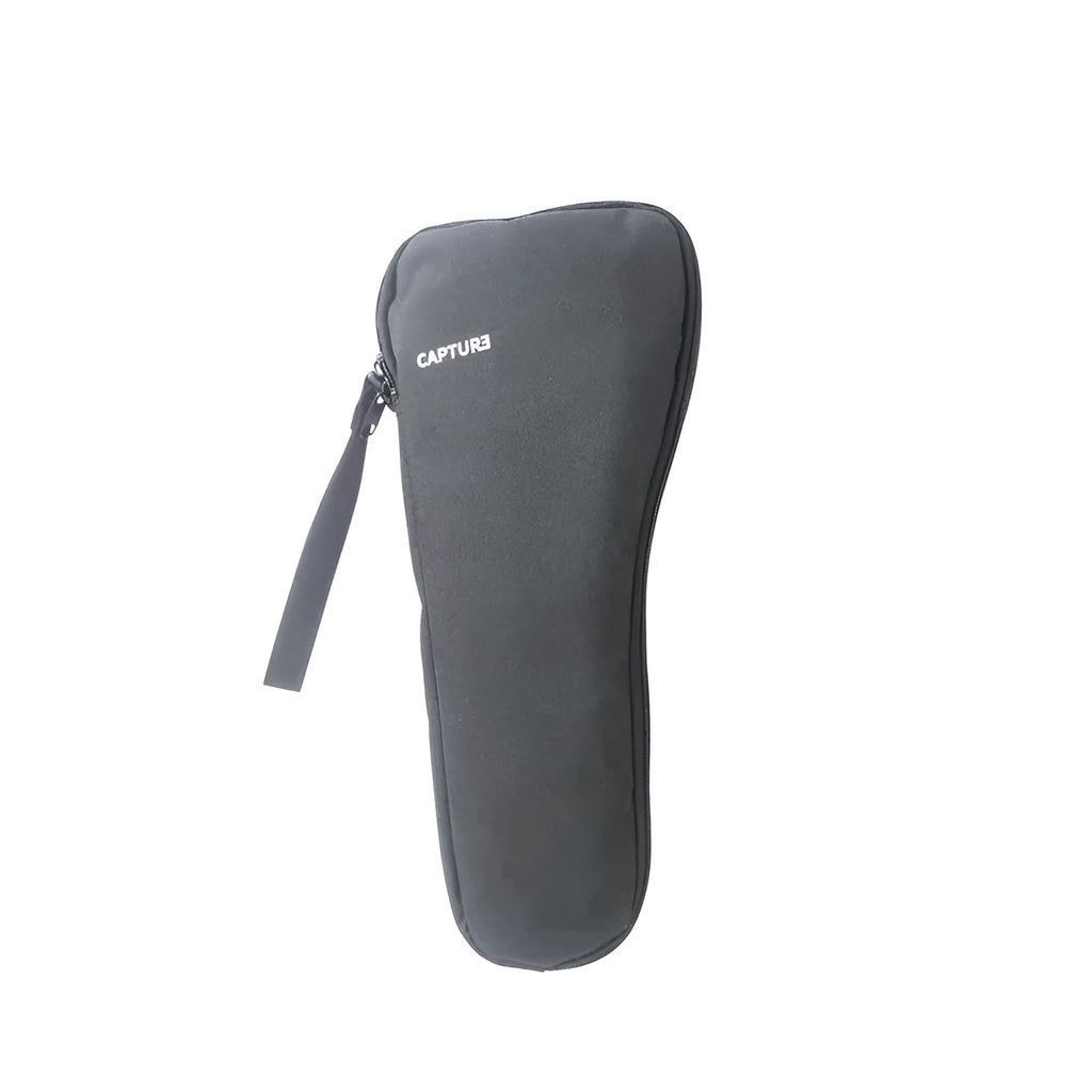 Black drawstring storage bag for mobile phone gimbal accessories on a table.