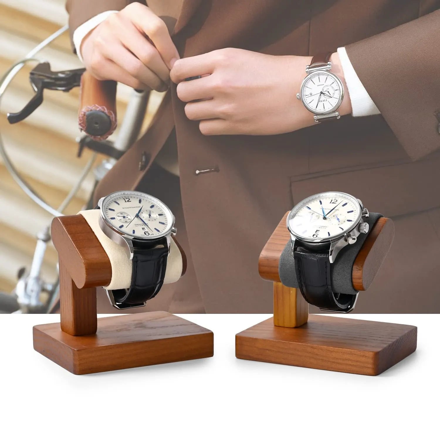 Wooden single table display stand with wood grain finish for desktop decoration