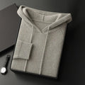 Hooded cashmere sweater in camel, grey-green or navy blue, loose thickened winter pullover with long sleeves, sizes S to XXXL.