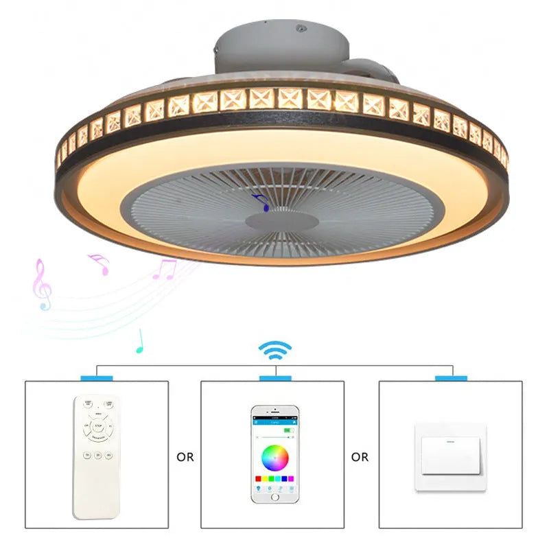 50cm white PC ceiling fan lamp with LED light and Bluetooth music control for bedroom