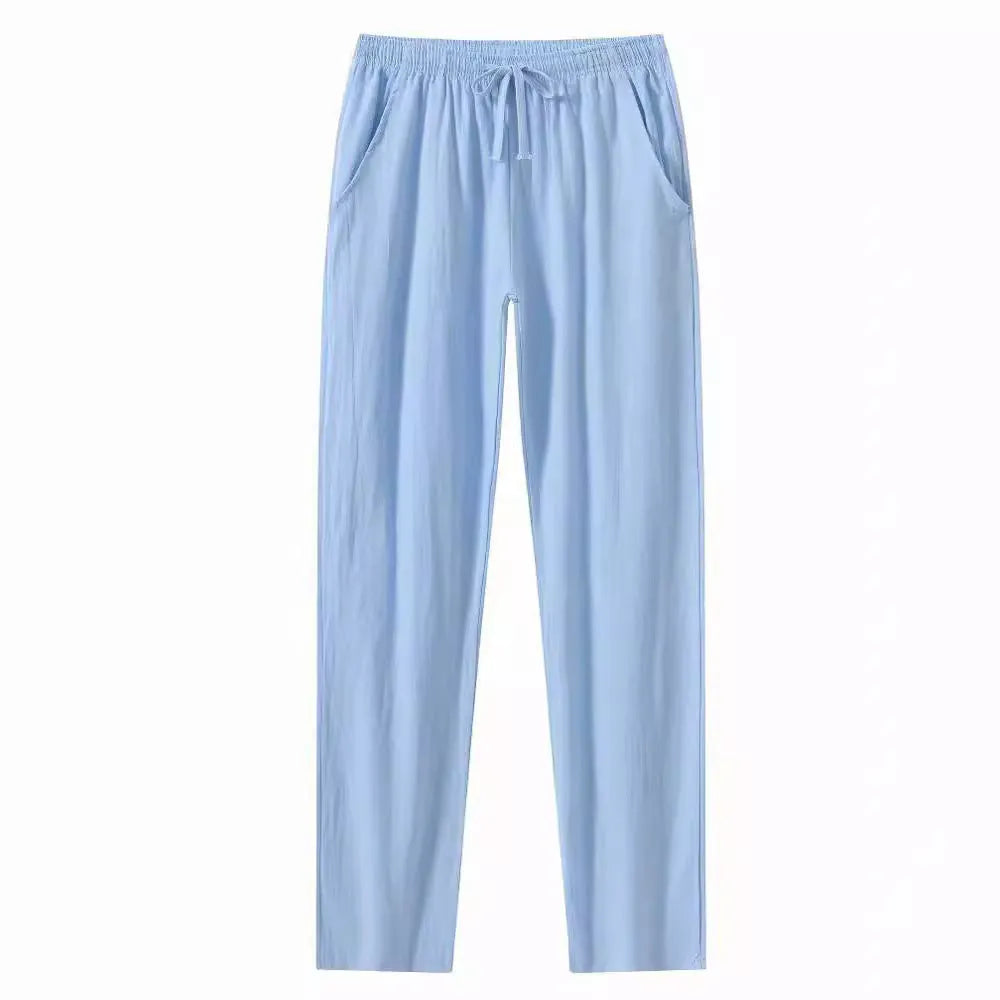 Men's cotton linen beach trousers in loose fit with European sizing options