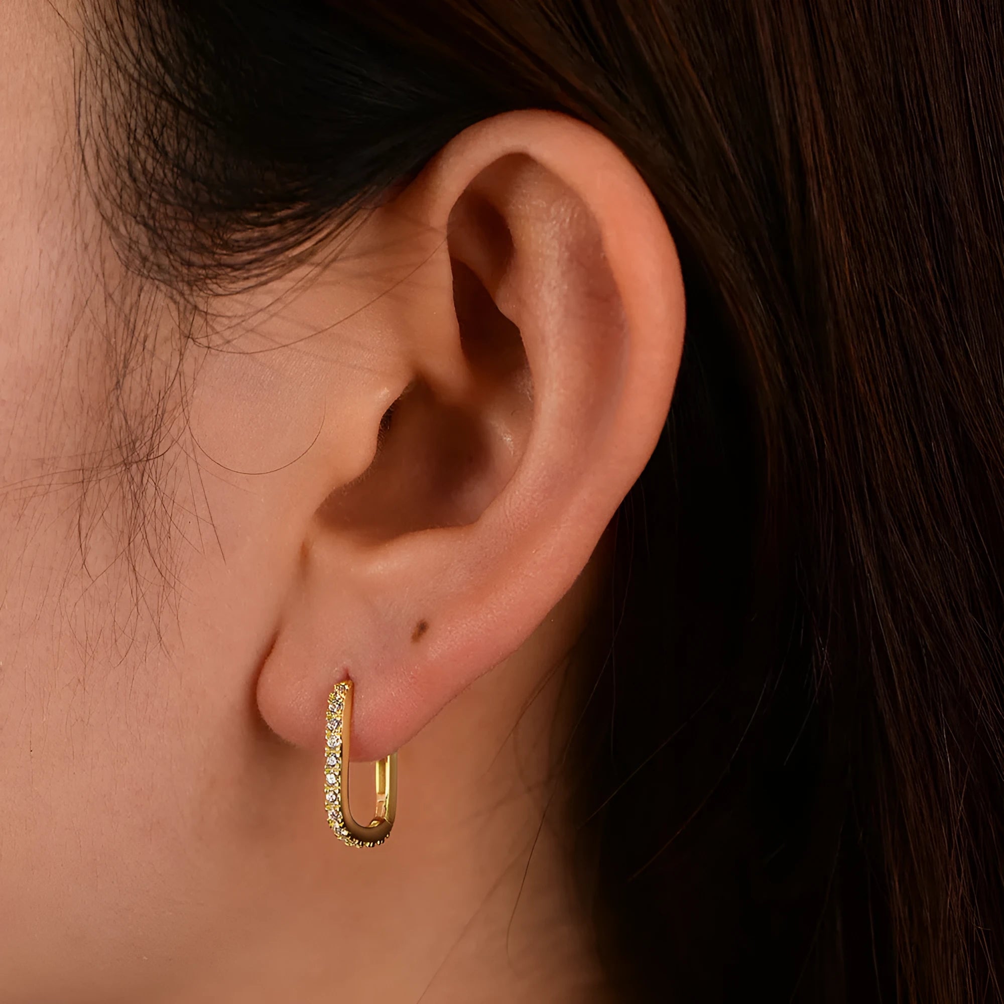 S925 sterling silver oval zircon ear clip earrings in geometric designs