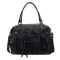 Retro textured women's large-capacity PU messenger bag in black with stitching detail, 36x25x13cm