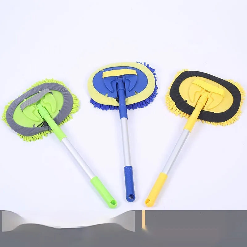 Three sections aluminum alloy expansion link car mop with green cotton head cloth for washing a car
