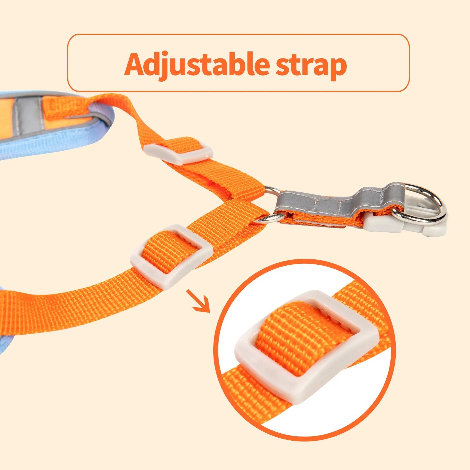 Purple adjustable dog vest harness with an attached haulage rope laid flat.