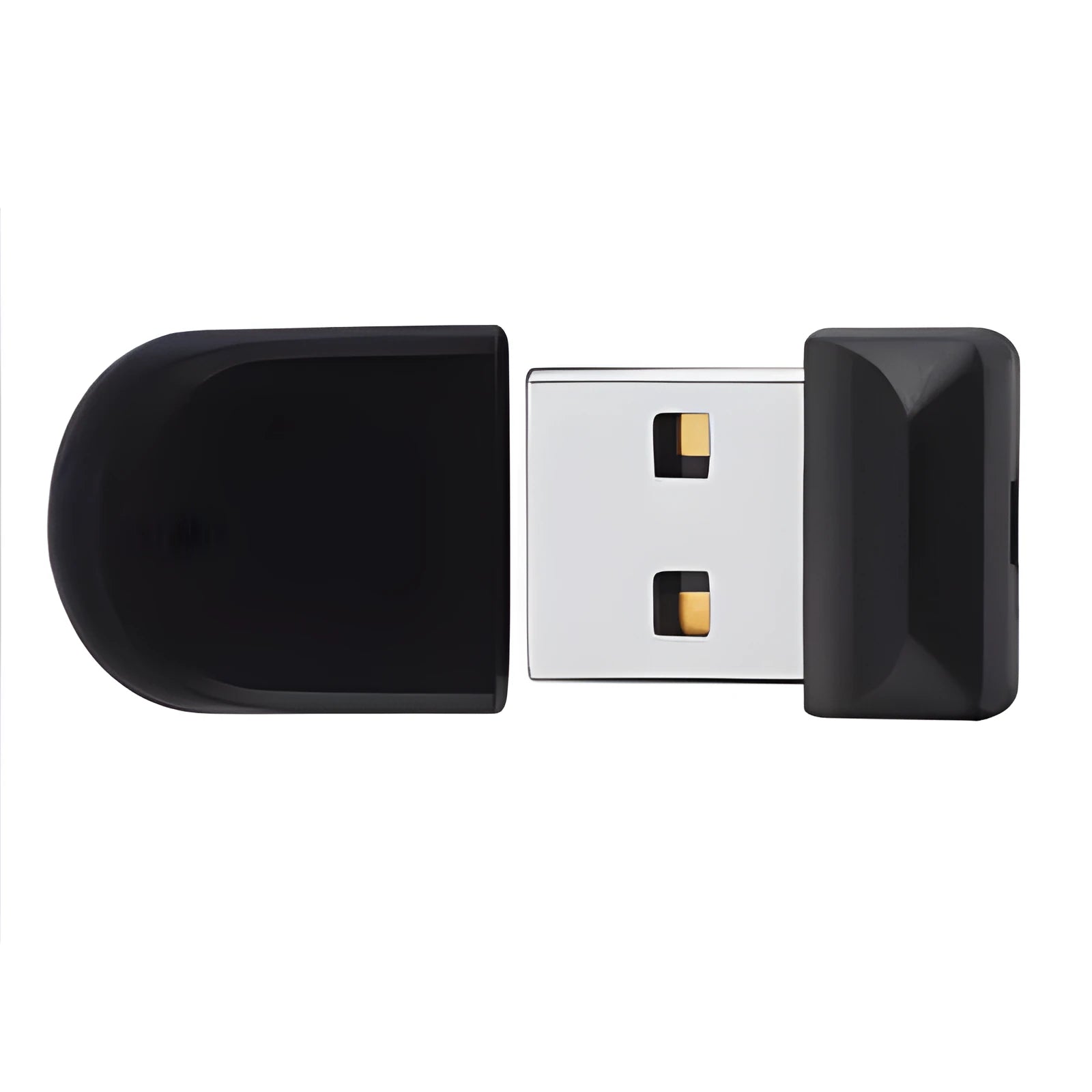 Black plastic USB flash drive with a rotating cap, shown in sizes from 4GB to 128GB capacity.