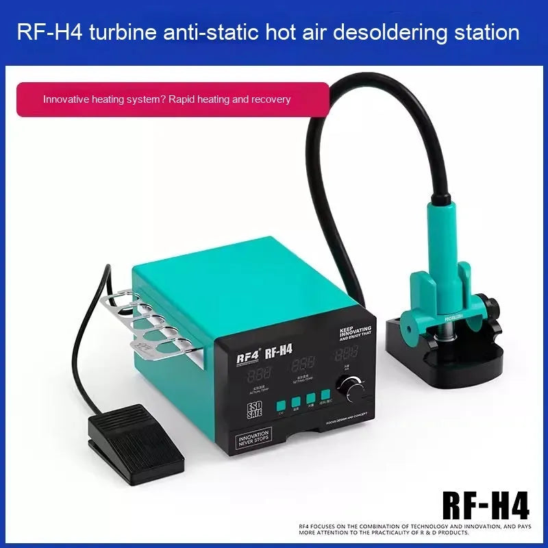 RF4H2 digital display hot air gun for electronics repair with three nozzles and accessories