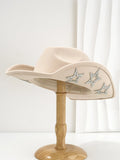 Beige western-style conical top hat with a hexagonal star decoration on the front.