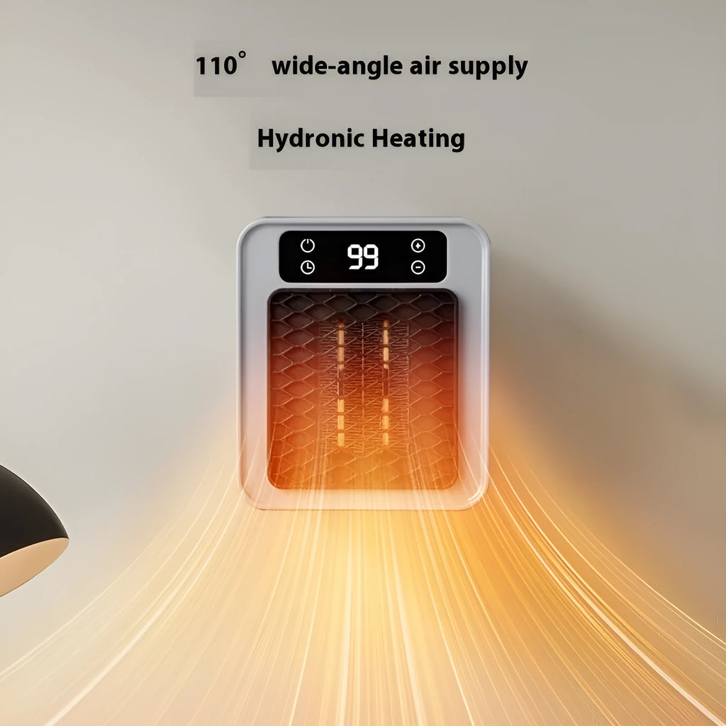 Mini square heater plug wall socket with PTC graphene warm air blower, 400W, 3 speed, timer, for small rooms