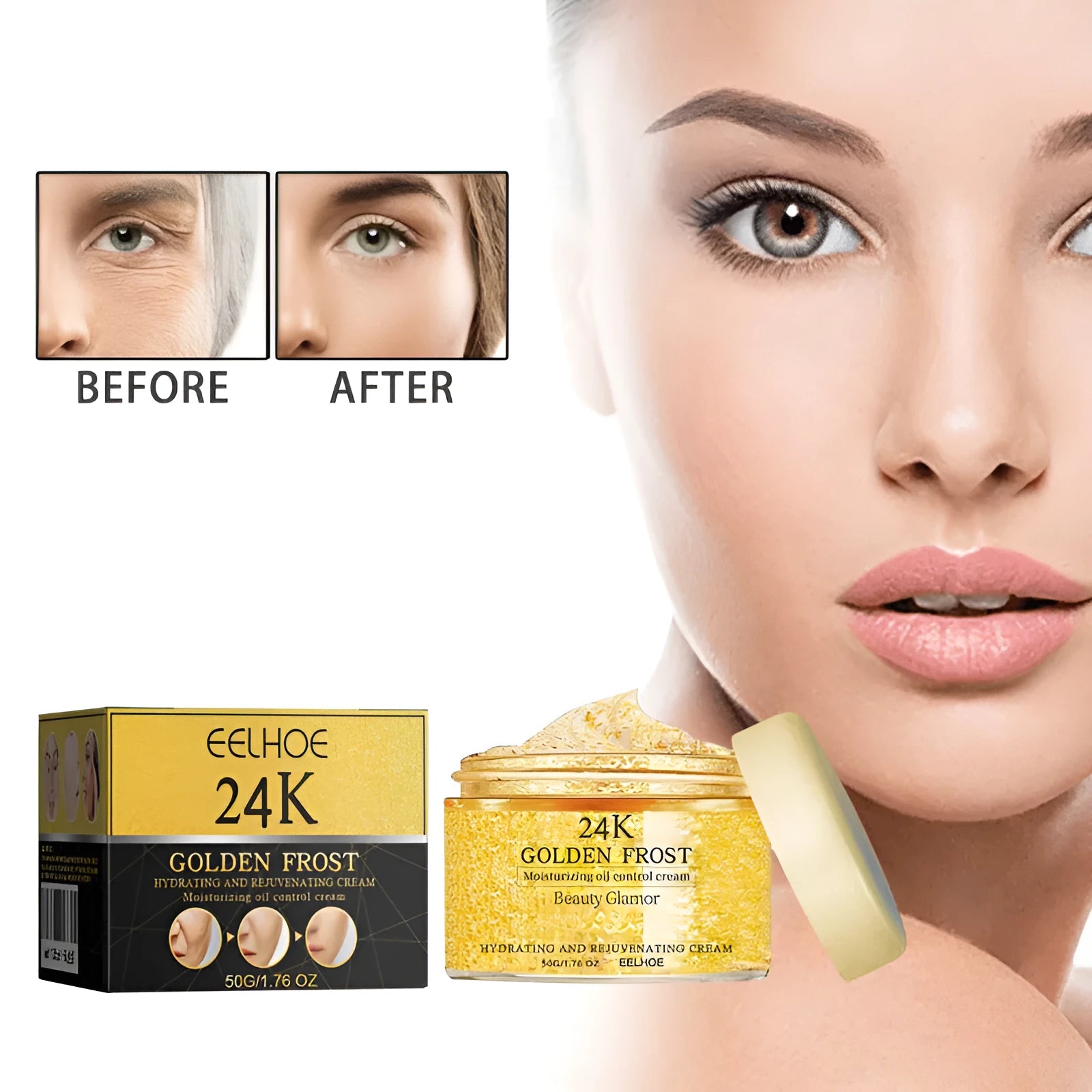 24K Gold face cream 50g boxed with Retinol and Oligopeptide-1 anti-wrinkle formulation