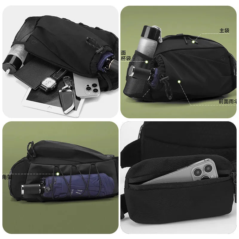 Unisex nylon waist bag and backpack hybrid in army green colour