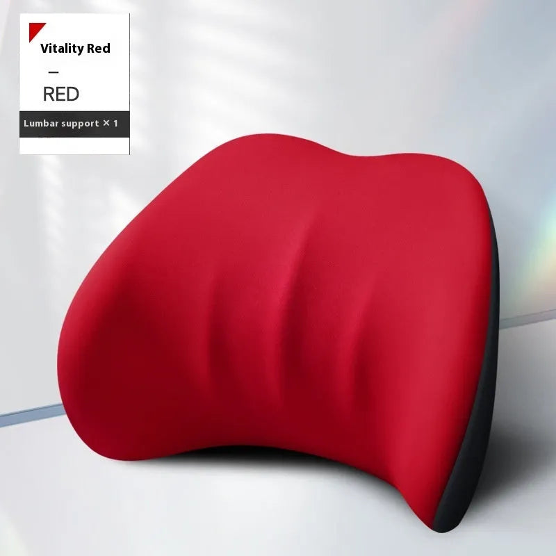 Memory foam car waist cushion in vitality red with elastic fabric cover for lumbar support