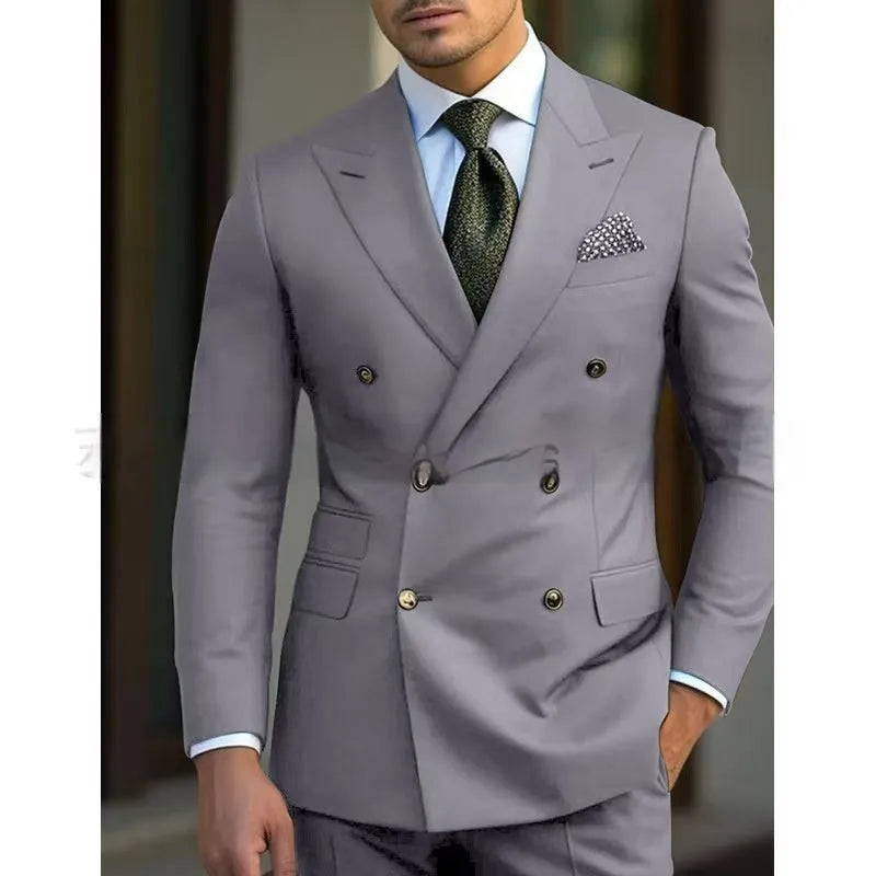 Men's light business suit set comprising a coat and trousers in a neutral colour