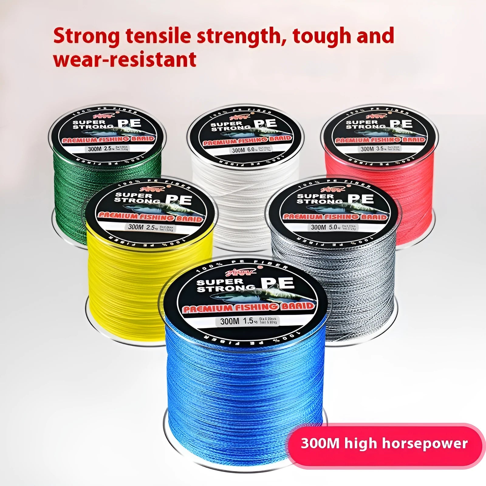 PE fishing line roll in various colours with line number selection from 0.4 to 3.5