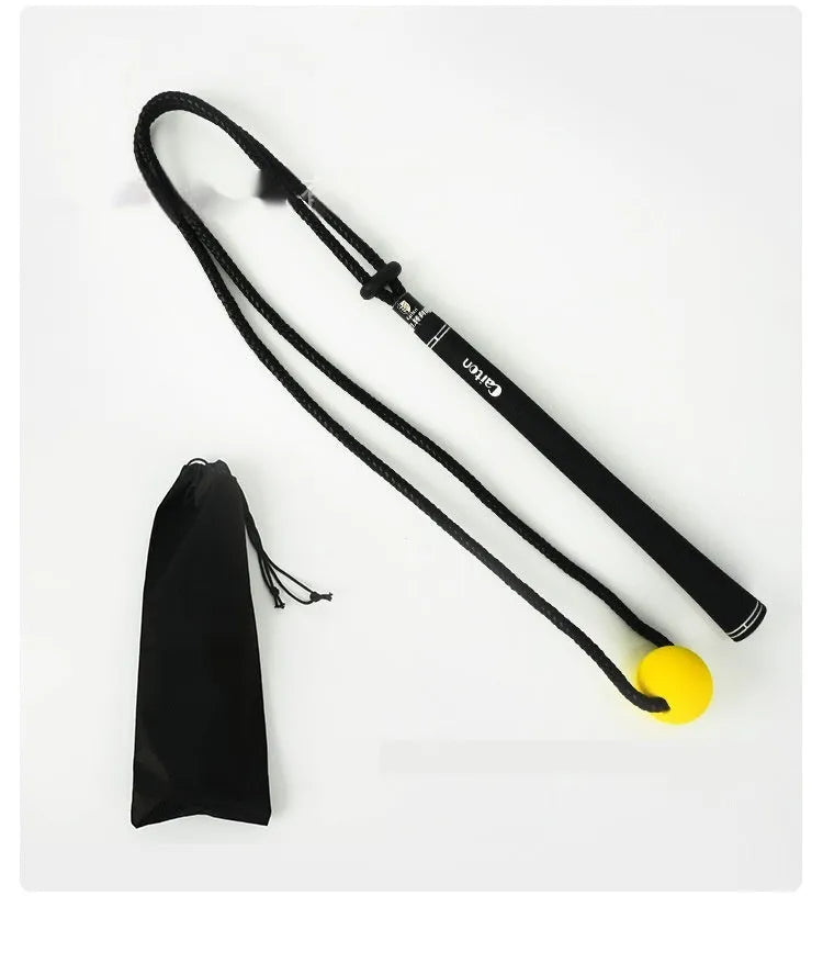 Black silicone elastic golf swing correction training rope approximately 2 metres long