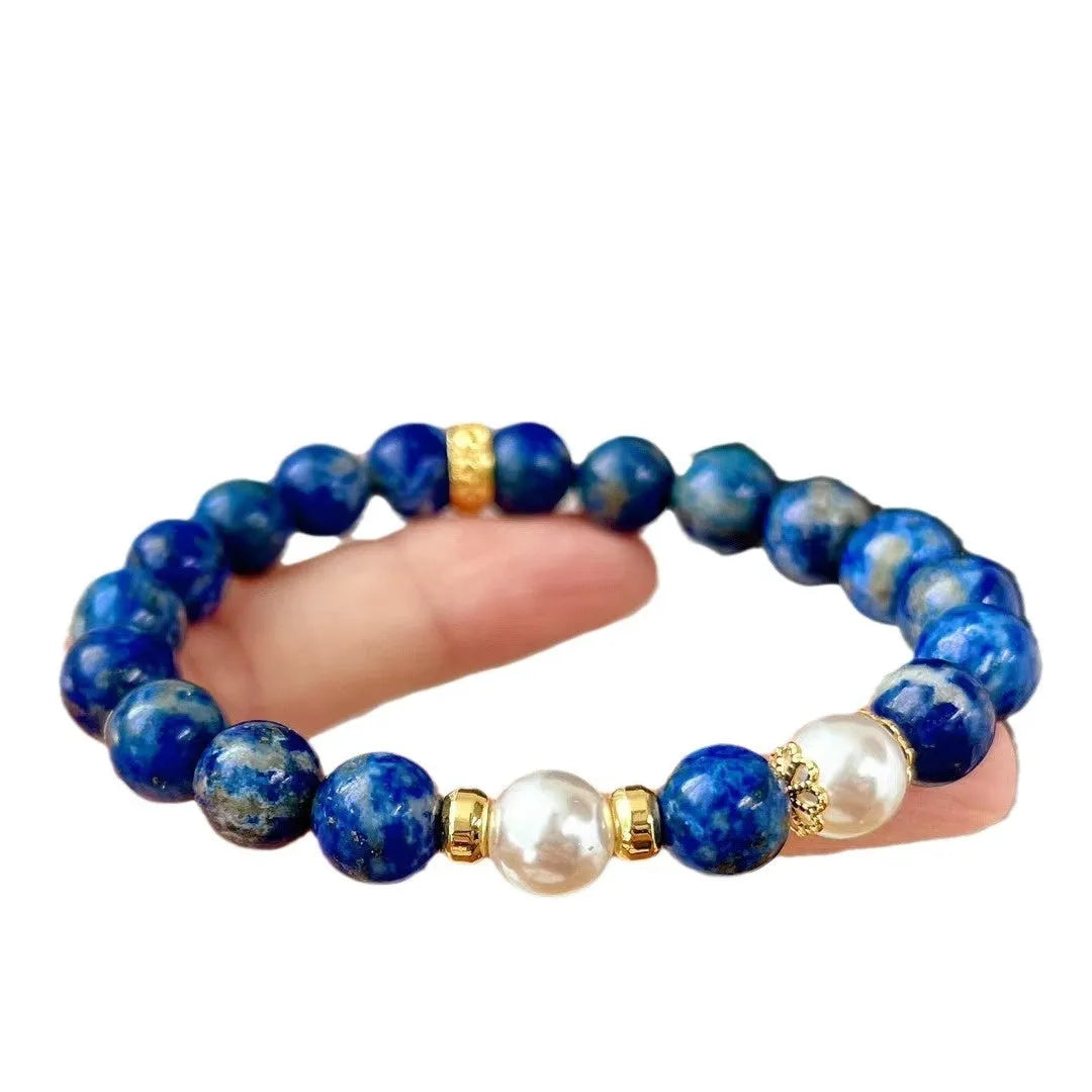 A green and gold lapis lazuli bracelet with a Chinese artistic retro design.