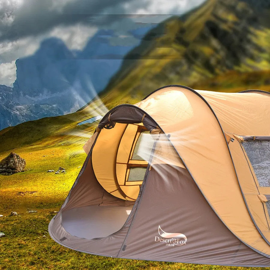 Automatic 3-4 person rainproof camping tent 200x280x120cm in khaki coffee or grass green