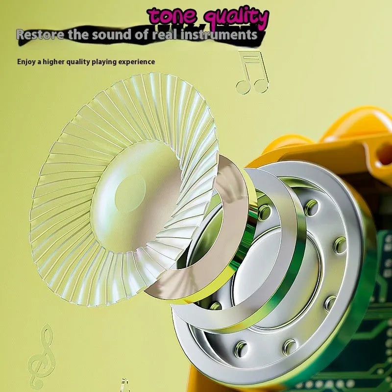 Baby pocket electronic keyboard toy in Little Piano Pattern design, shown in green and pink colour options.