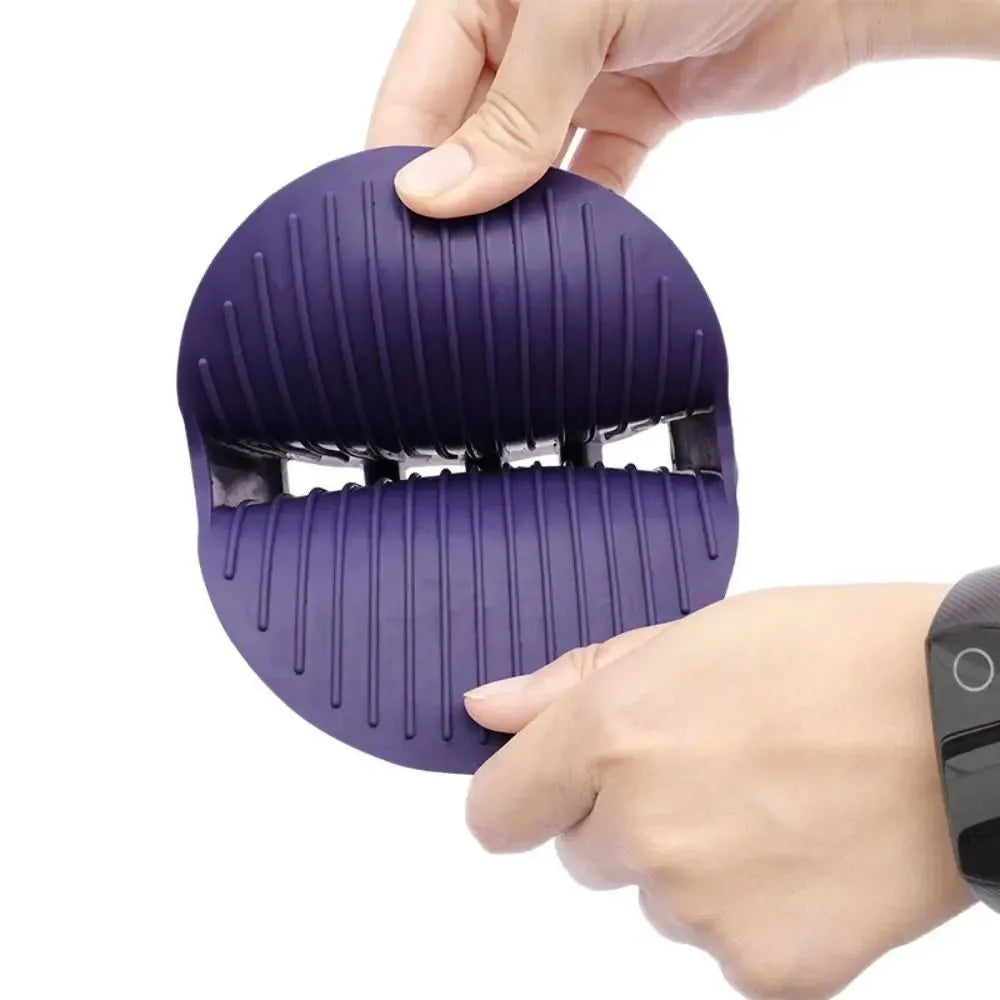 Purple dual-sided pet massage shampoo brush with soft TPR bristles for dog and cat grooming