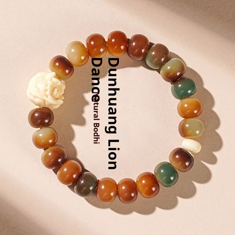 Bodhi seed double ring bracelet with Dunhuang cultural patterns in national style design