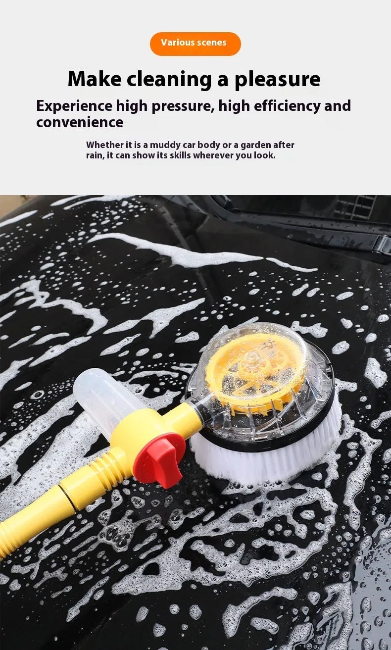 Yellow car wash mop cleaning tool with a long handle and chenille brush head.