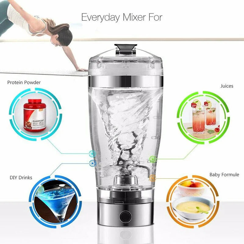 Electric protein shaker cup 450ml 600ml with USB Type-C and stainless steel colour