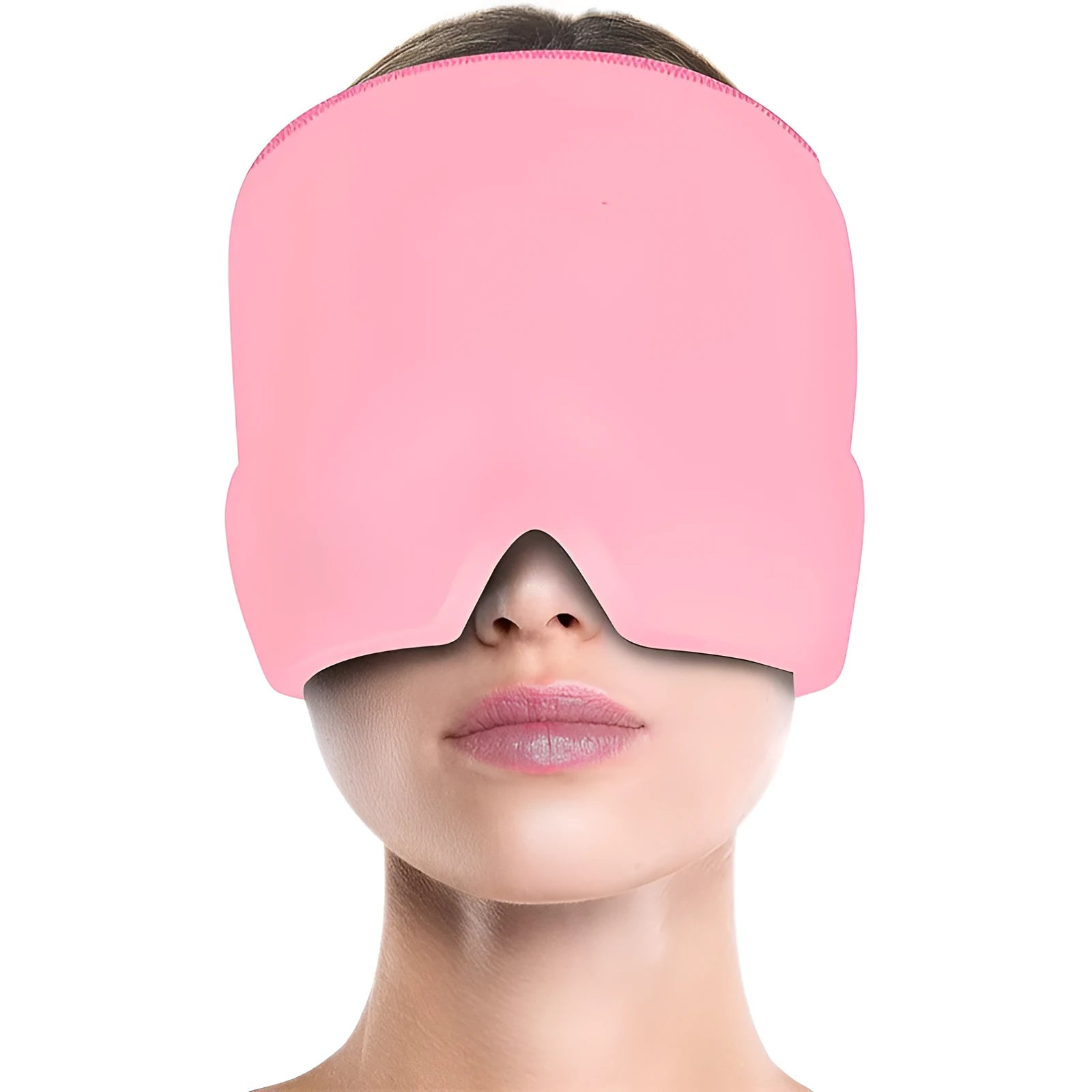 Cold compress hood migraine relief hat, soft gel ice pack eye mask for puffy eyes, black, 360 degree design