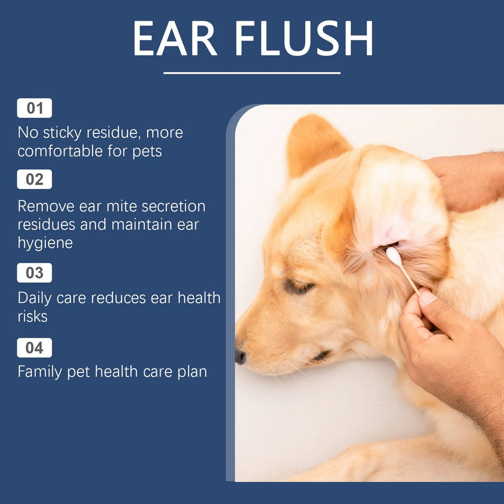 100ml bottle of dogs and cats ear cleaner solution with applicator nozzle for gentle pet ear wax removal.