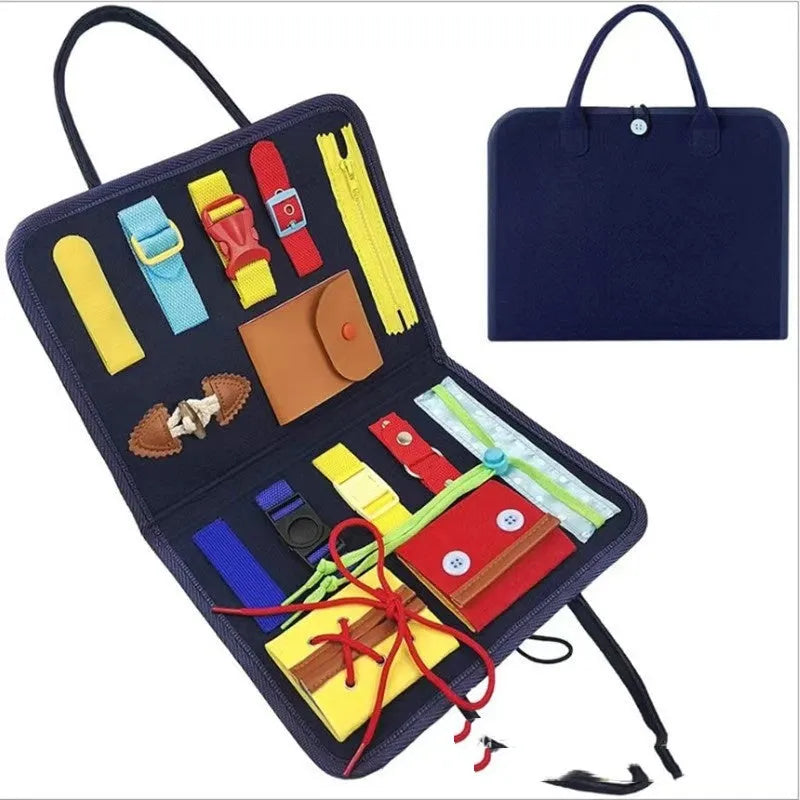 Felt learning board 28x23x3cm with DIY action elements for toddler educational play, fibre felt construction