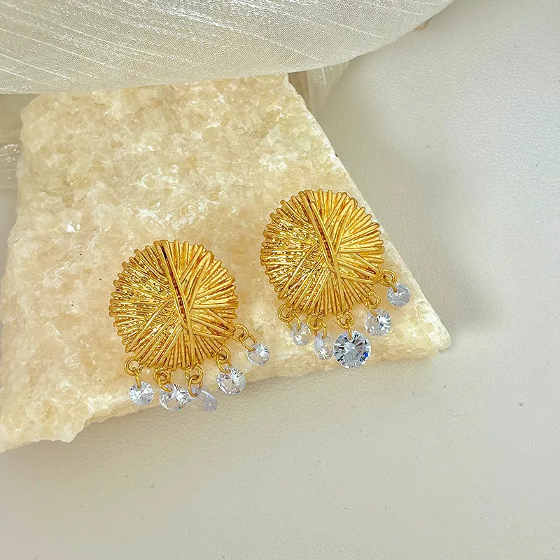 Gold electroplated geometric round hoop earrings for women