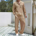 Men's casual shirt and trousers set in a choice of colours including lake blue and khaki.