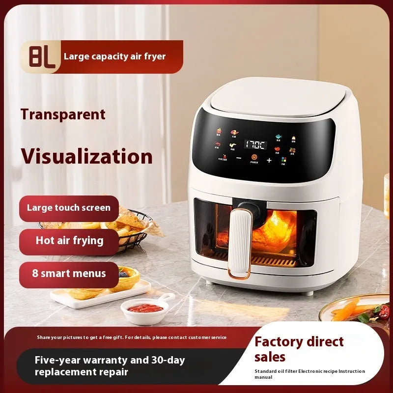 Home Visual Touch Screen Air Fryer 8L black with colour touch screen and large capacity basket