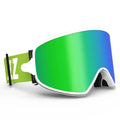 Magnet myopia night vision ski goggles in white frame with blue tablet, double-layer anti-fog PC+TPU design
