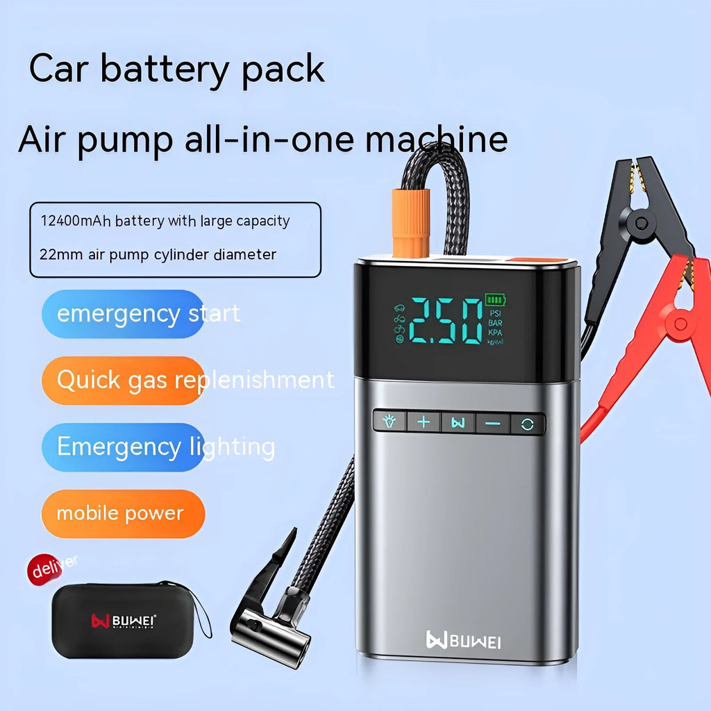 12400mAh capacity car jump starter power bank with aluminium alloy shell in EVA storage case