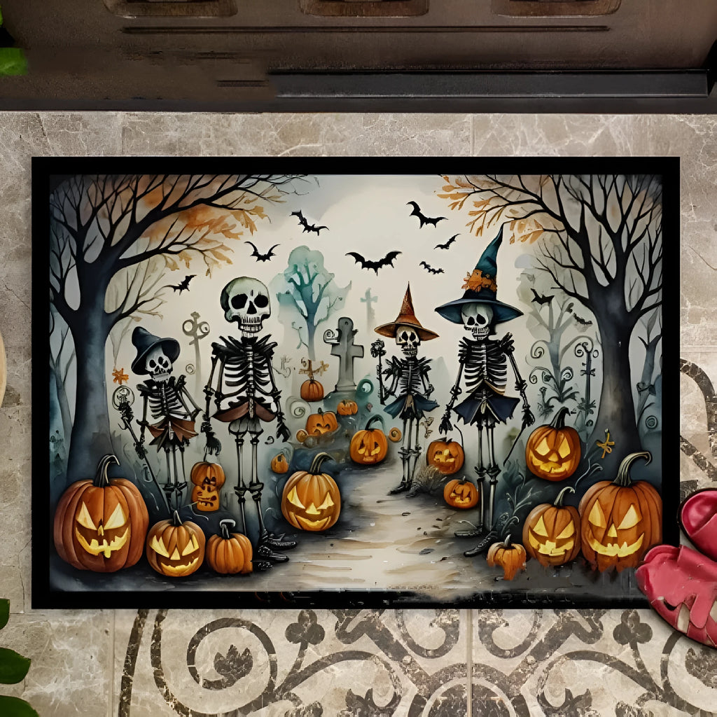 Black Halloween cartoon printed polyester floor mat on porch, 40x60cm size