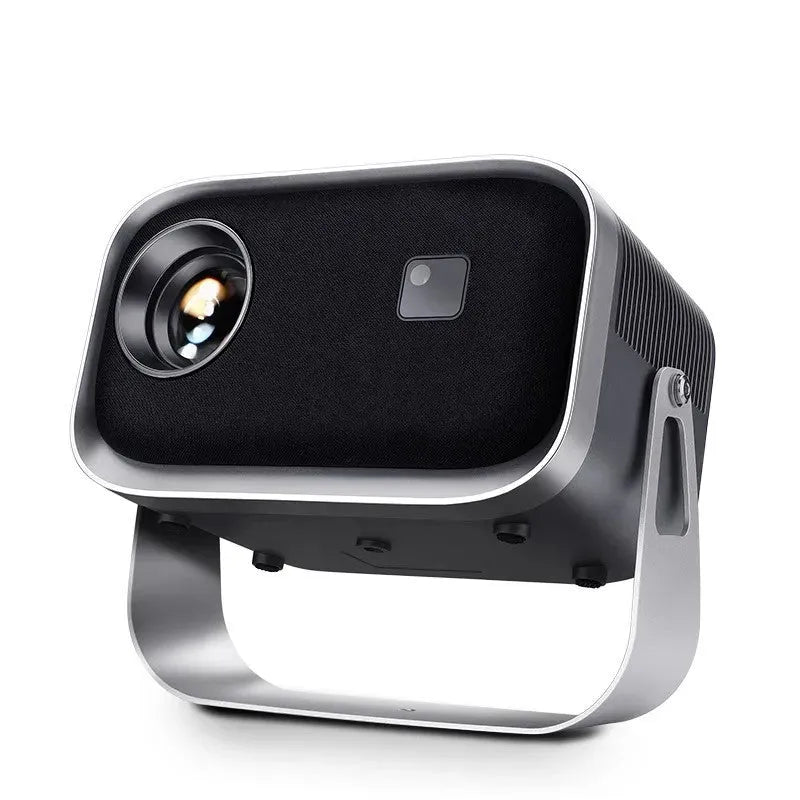 Home HD portable projector with bracket, 1280x720 resolution, and remote control on a table