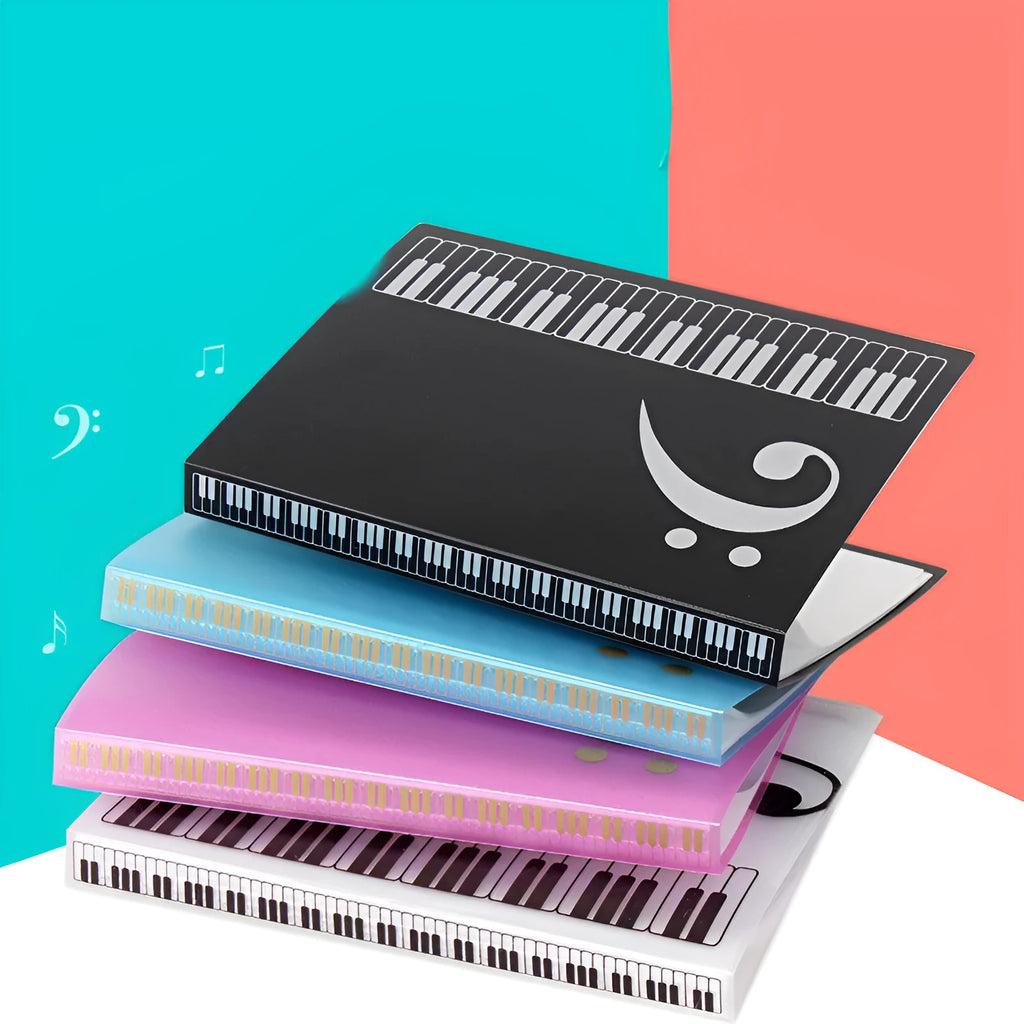 ABS plastic piano score folder with transparent inserts in four colour options: black, blue, pink, white.