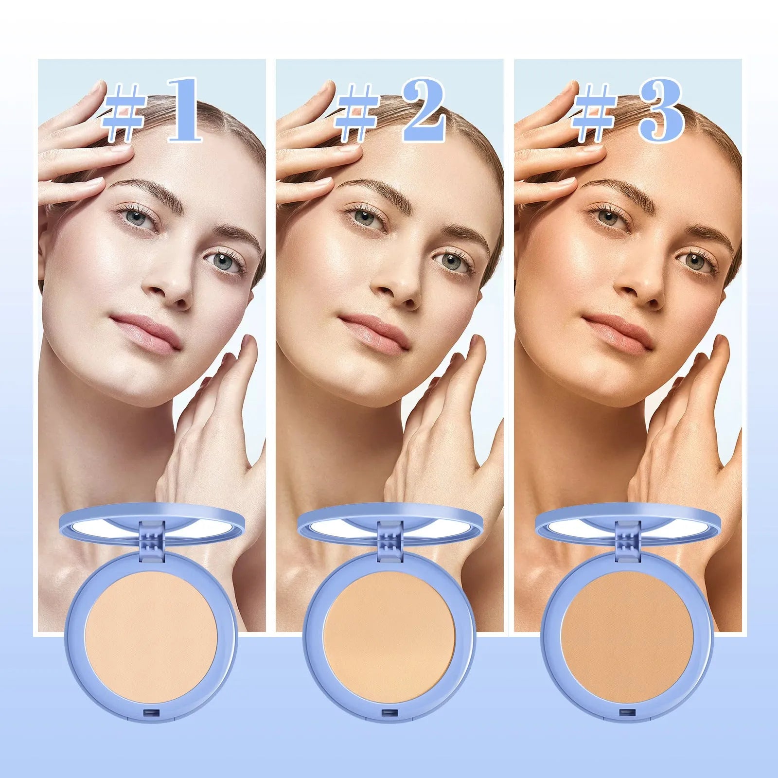 8g loose finishing powder compact in natural beige, pure beige and classic ivory colours