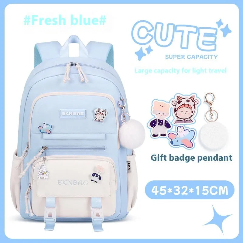 Girls waterproof school backpack in pink colour with curved shoulder straps and spine protection features