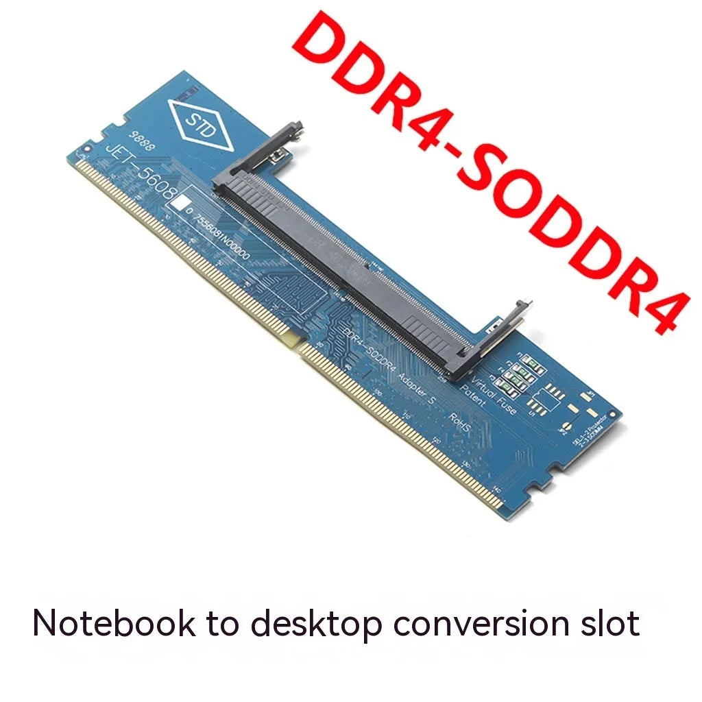 DDR4 laptop memory to desktop adapter card with test protection circuitry