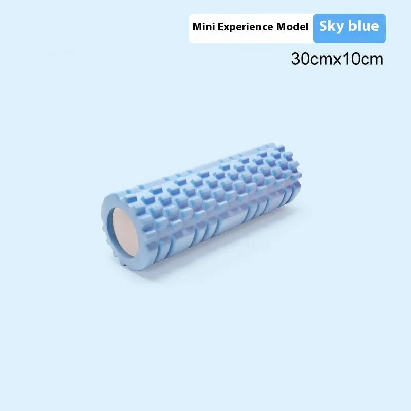 EVA foam fitness roller shown in various colours including black, pink, and blue.